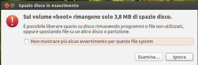 Partizione boot Ubuntu Piena