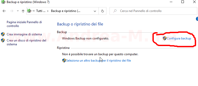 Configurazione Backup Di Windows